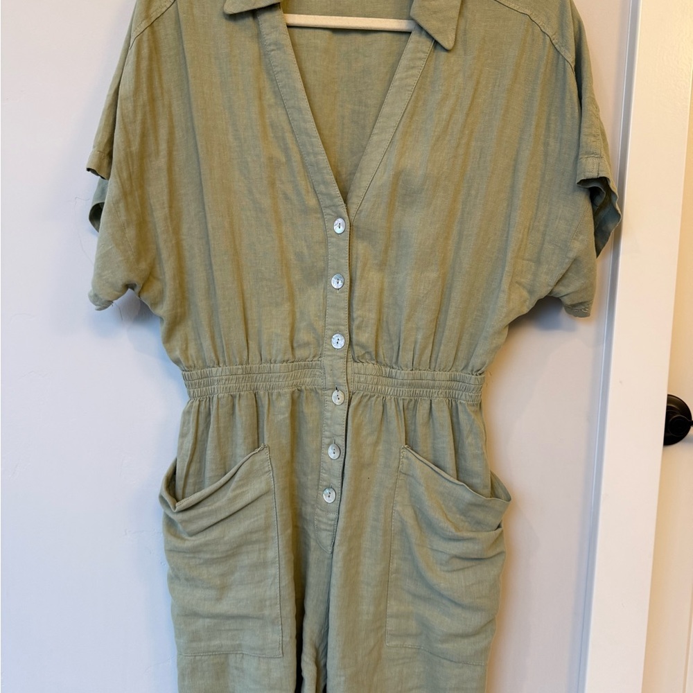 Zara Olive Green Linen-Blend Romper
